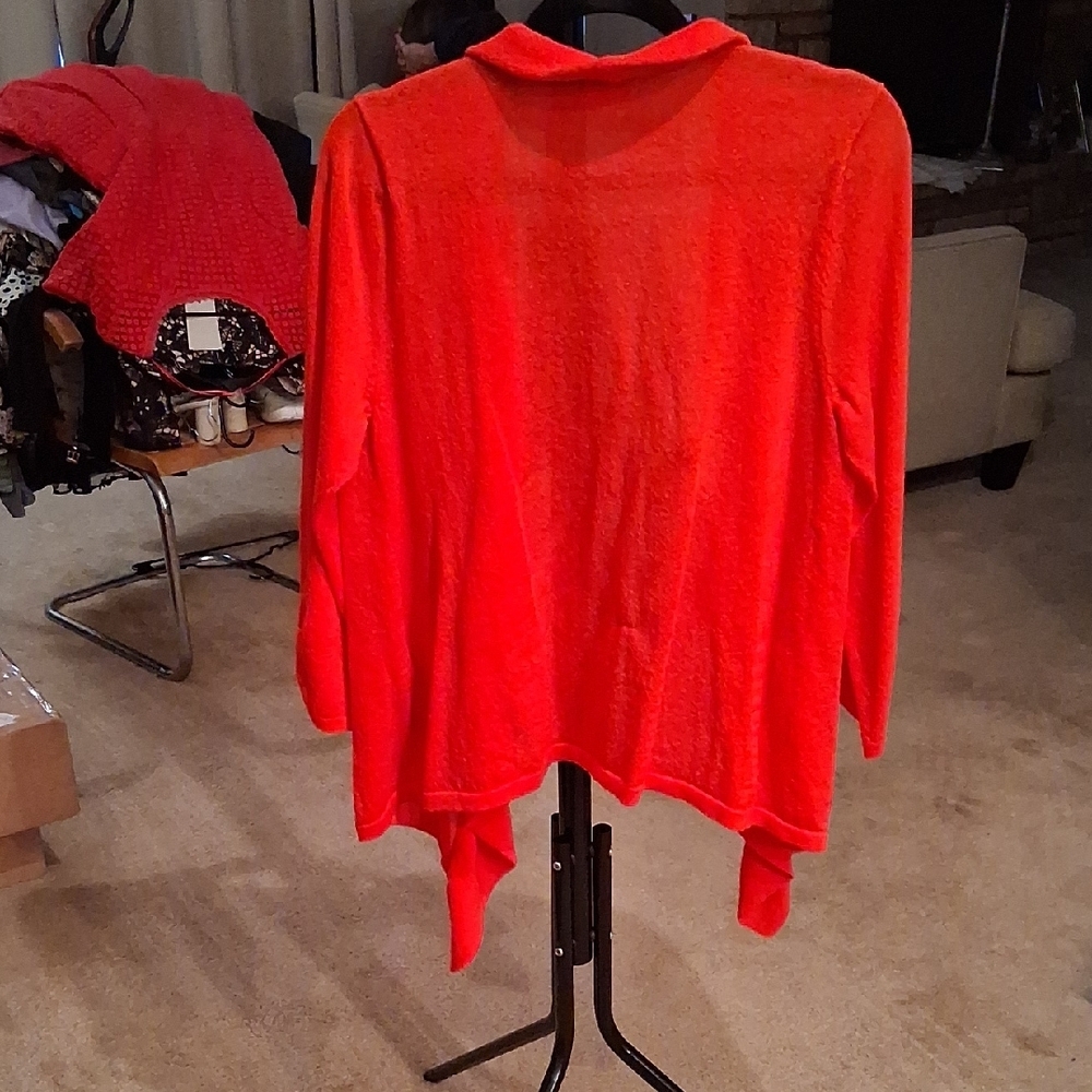 Chico's Bold Red Ruffled Cardigan - Picture 3 of 6